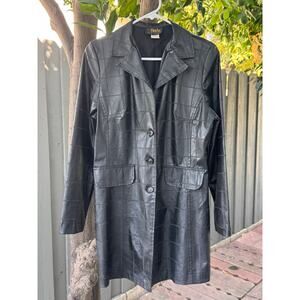 David Paul New York Faux Leather Patchwork Coat Jacket Women’s M Longline 90 Y2K